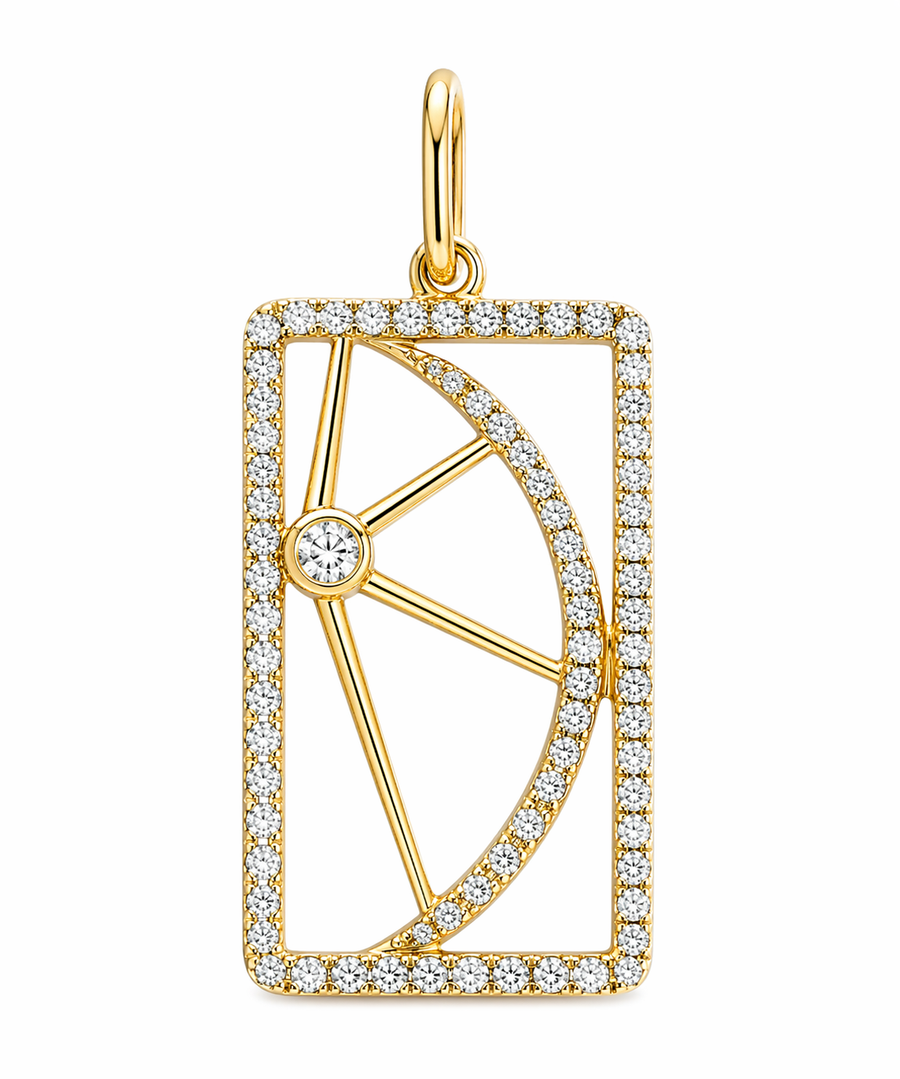14K Yellow Gold & Diamond Sunburst Tag Pendant