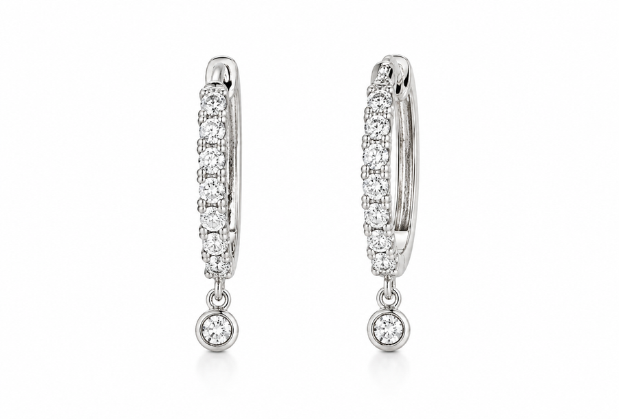 18K White Gold Heights Diamond Pavé Drop Huggie Hoop Earrings