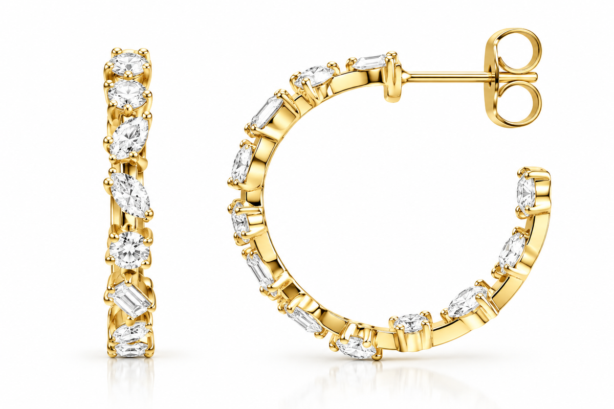 14K Yellow Gold Lab-Grown Diamond Geometric Hoop Earrings