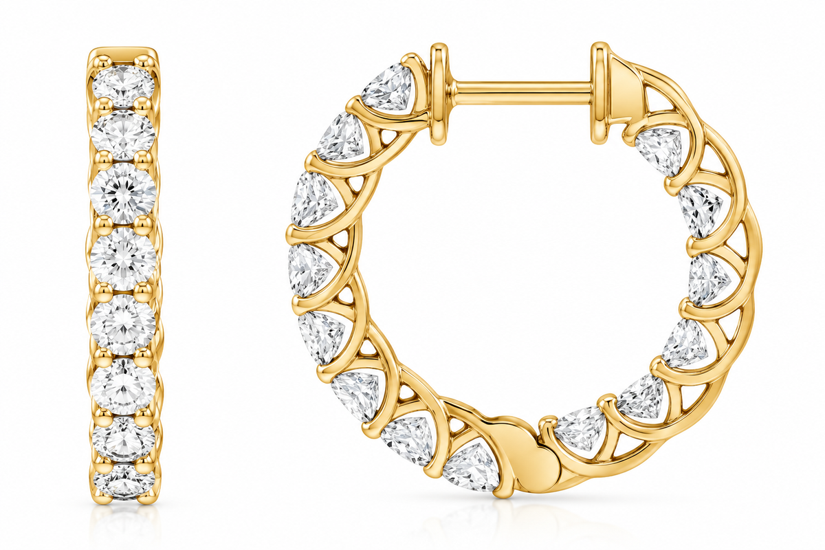 14K Yellow Gold Vermeil Lab-Grown Diamond Inside-Outside Hoop Earrings
