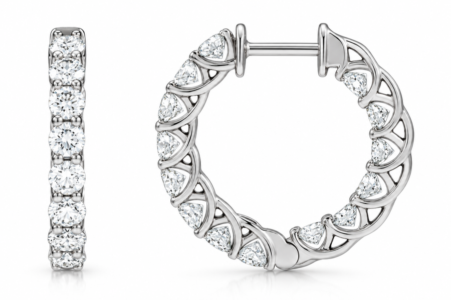 14K White Gold Lab-Grown Diamond Inside-Outside Hoop Earrings