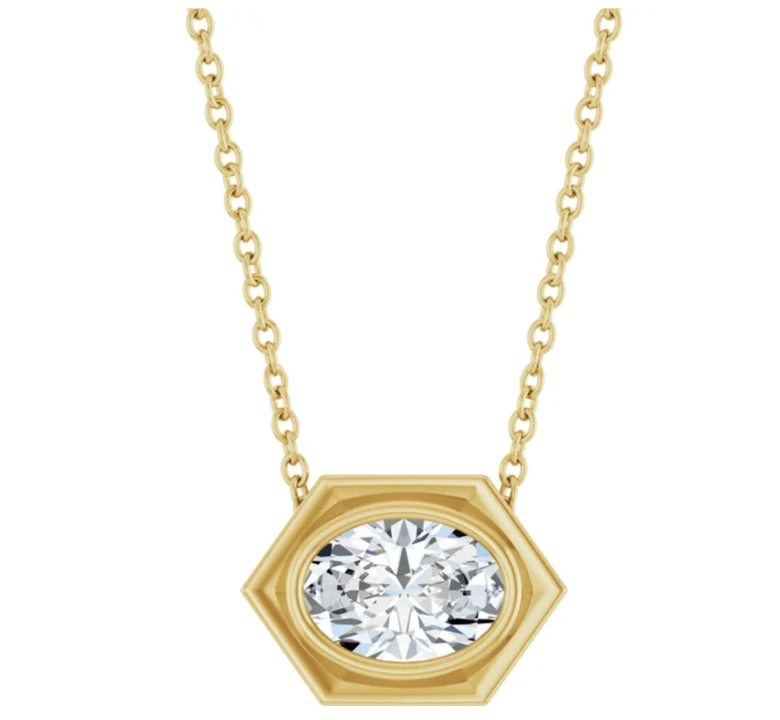 14K Yellow Gold Geometric Oval Lab-Grown Diamond Slide Necklace
