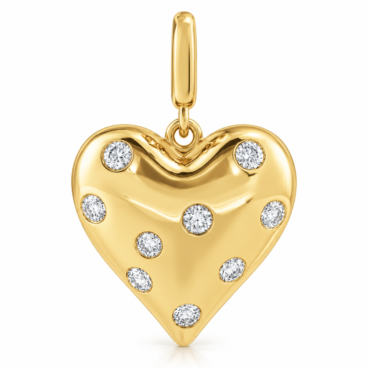 14K Yellow Gold Vermeil Lab-Grown Diamond Puffy Heart Pendant