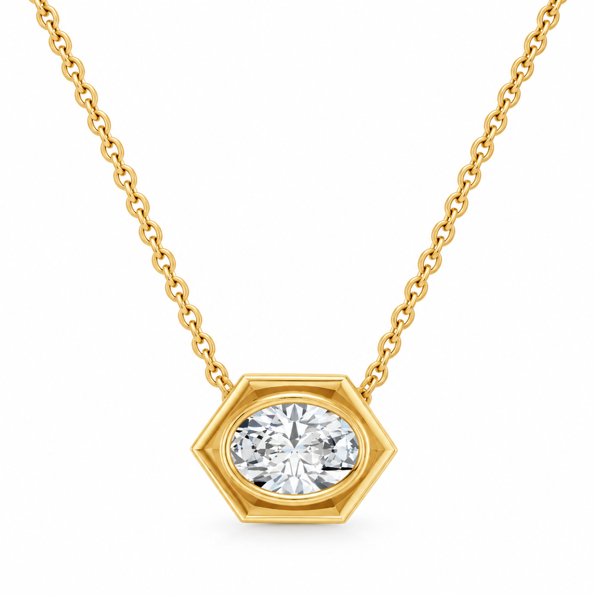 14K Yellow Gold Geometric Oval Lab-Grown Diamond Slide Necklace