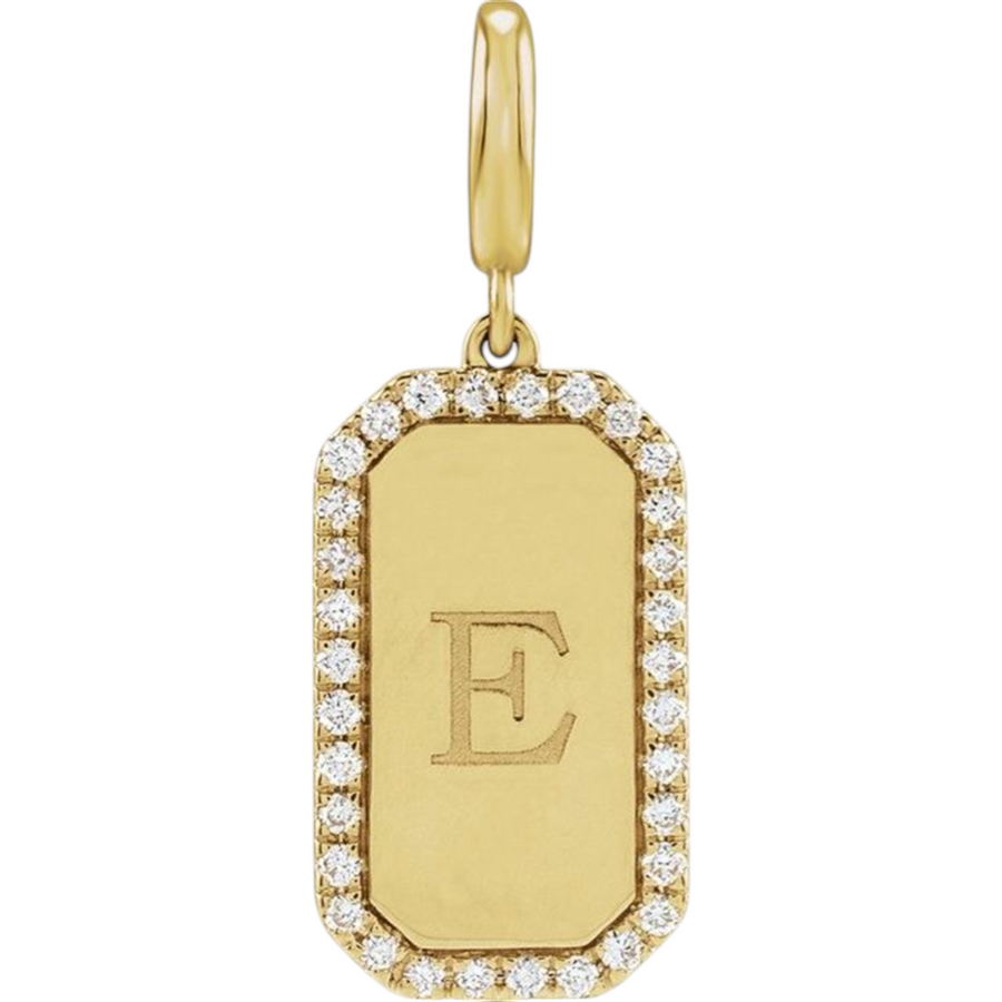 14K Gold Diamond Engravable Dog Tag Pendant