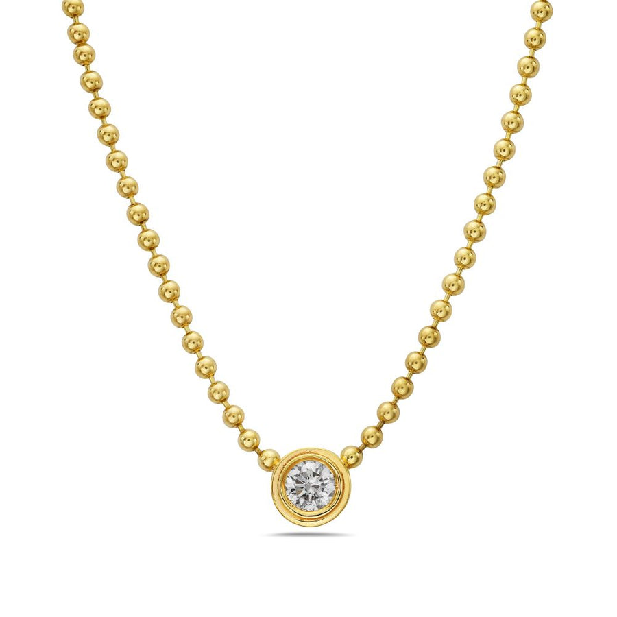 14K Gold Diamond Beaded Bezel Set Necklace