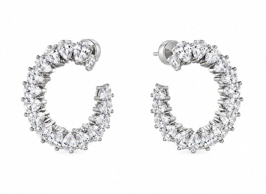 14K White Gold Pear Shaped Lab Grown Diamond Hoop Earrings