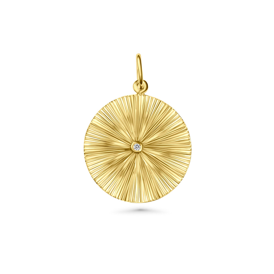 18K Gold Fluted Starbust Disc Pendant