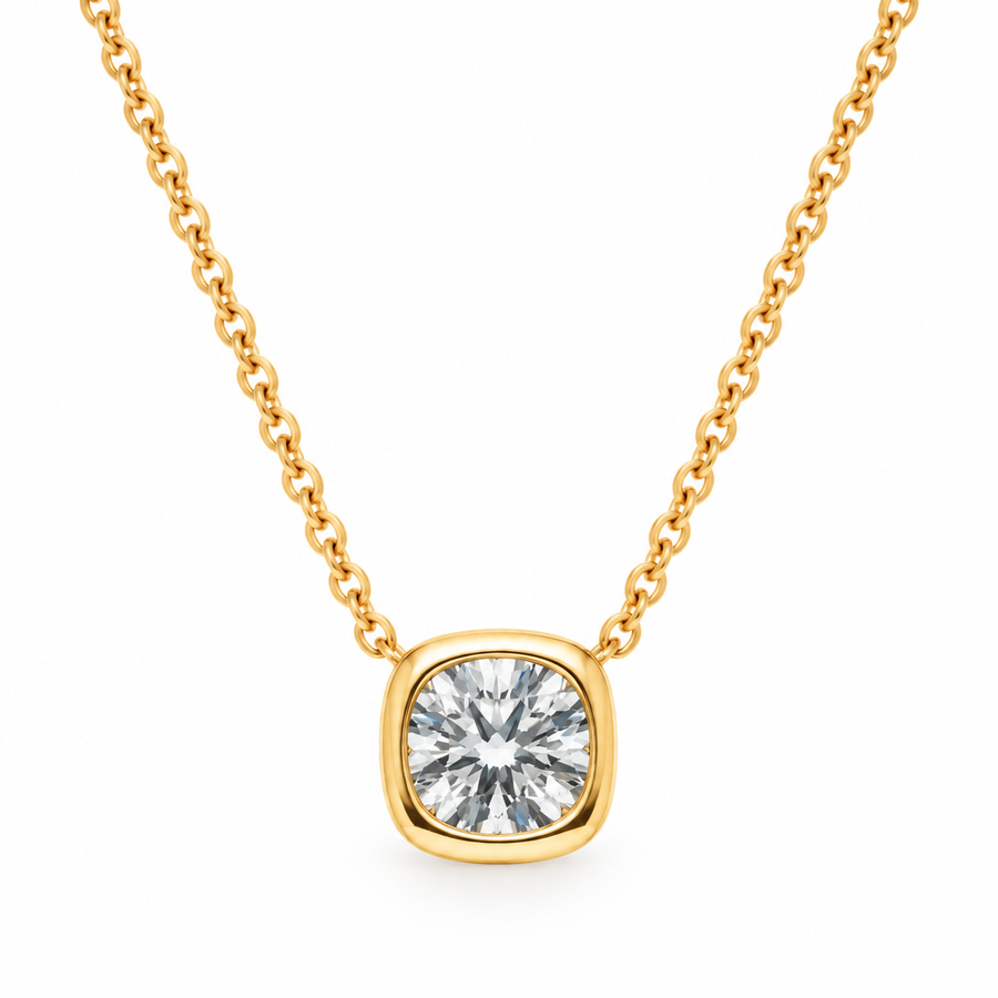 14K Yellow Gold Lab Grown Diamond Chunky Bezel Necklace